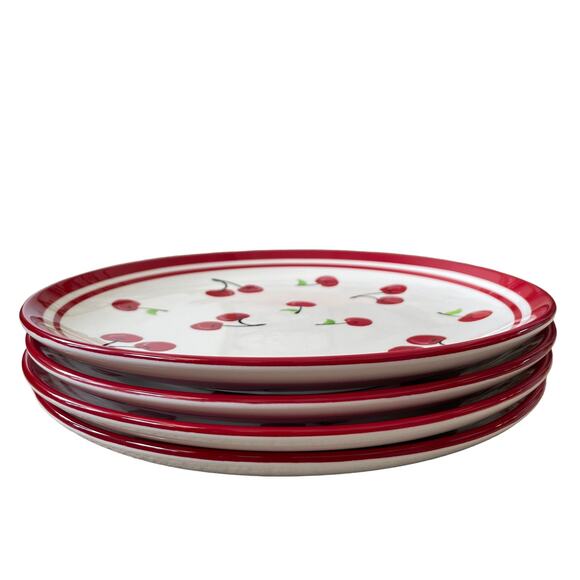 Terramoto CHERRY Ceramic Dinner Plates 10.5in Red & White Set of 4 NEW - Picture 3 of 12